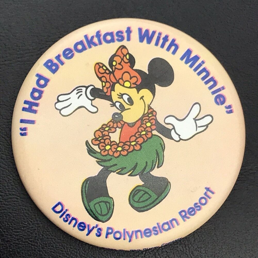 Hula Minnie Mouse Disney’s Polynesian Resort Pin Button Vintage Pinback